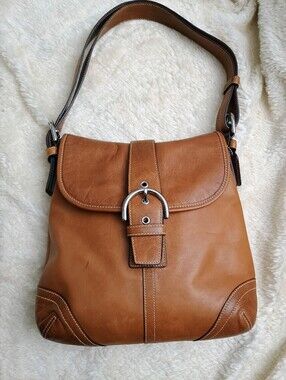 Vintage Coach Soho Leather Buckle Flap Hobo Bag Tan 9480